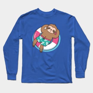 Cute Sloth Chilling On Pool Long Sleeve T-Shirt